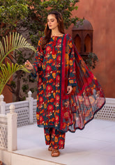 Surgul Rahma Premium Lawn- Unstitched 3 Piece Suit - VO-01-25-D06-RED Summer Collection 2025