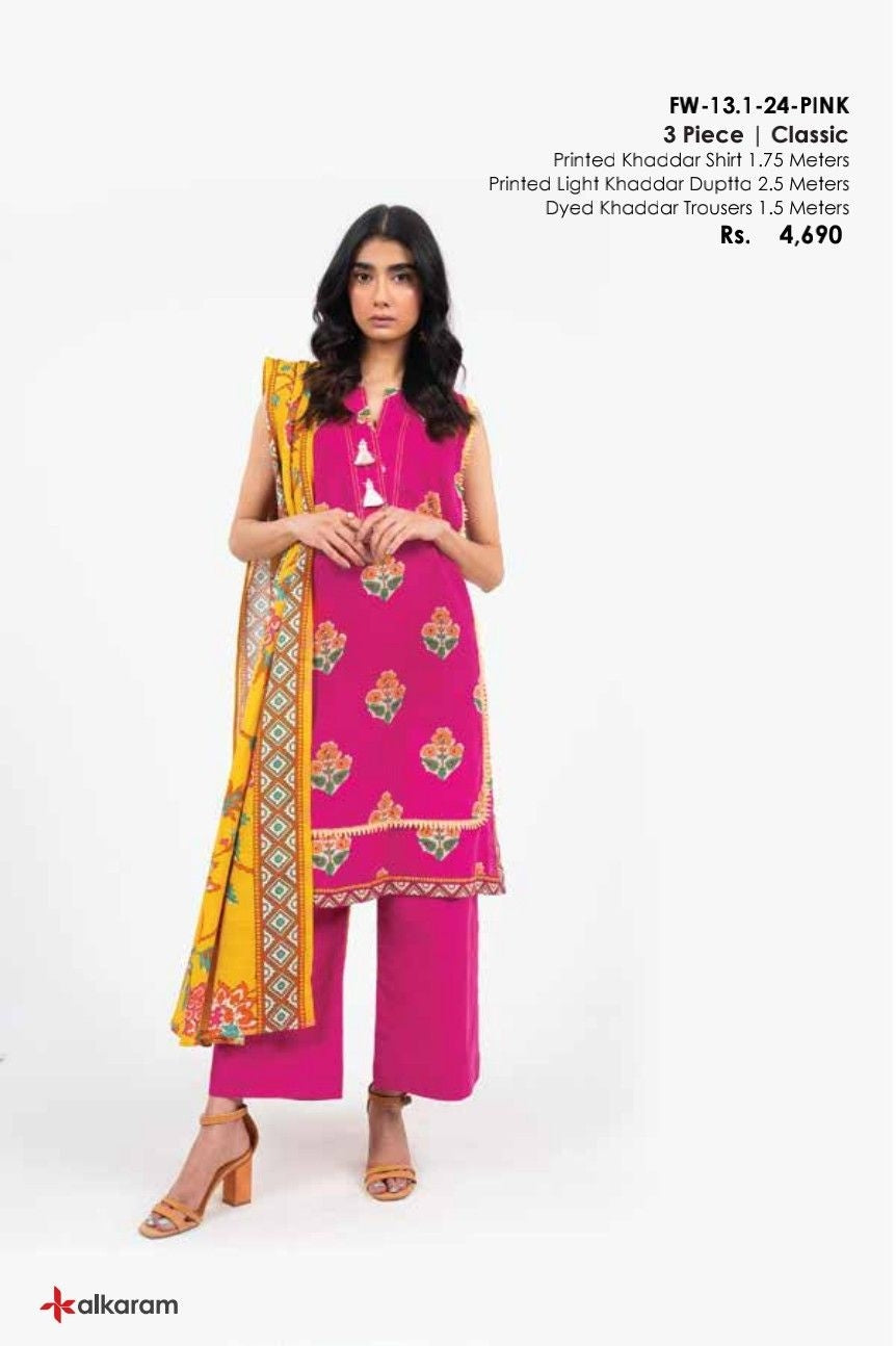 FW-13.1-24-Pink Unstitched 3-Piece Classic Khaddar Winter Collection 2024 By Alkaram